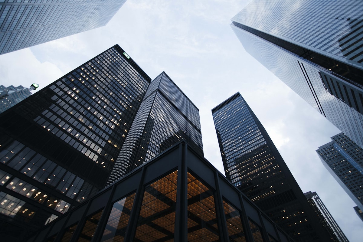 Modern office towers in a commercial real estate district