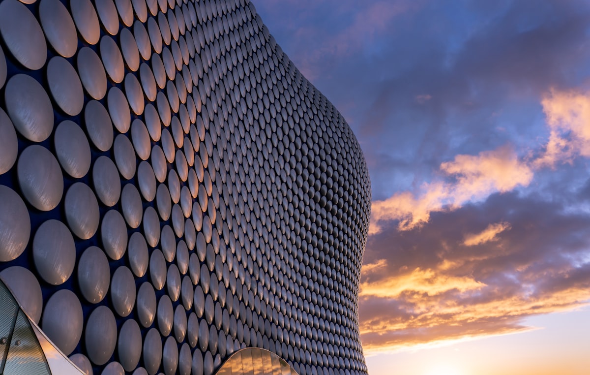 The Selfridges building at Birmingham's Bullring at sunset